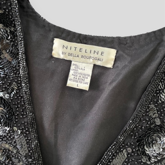 Vintage 1980s Niteline by Della Roufogali Black Beaded Silk Vest - Large - Picture 3 of 6